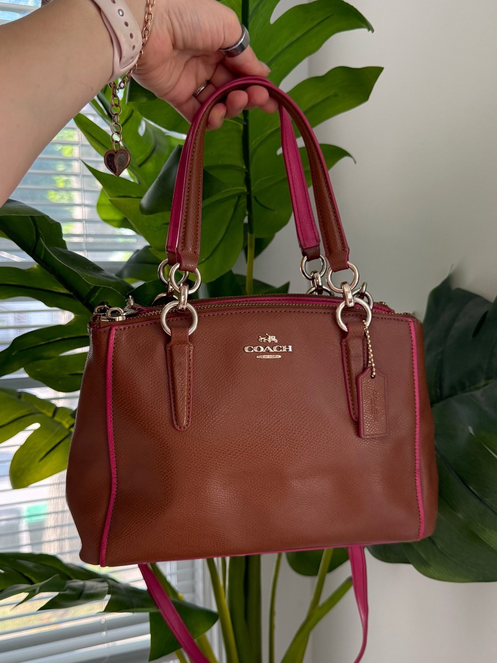 COACH Brown Satchel with Pink Trim and Handles